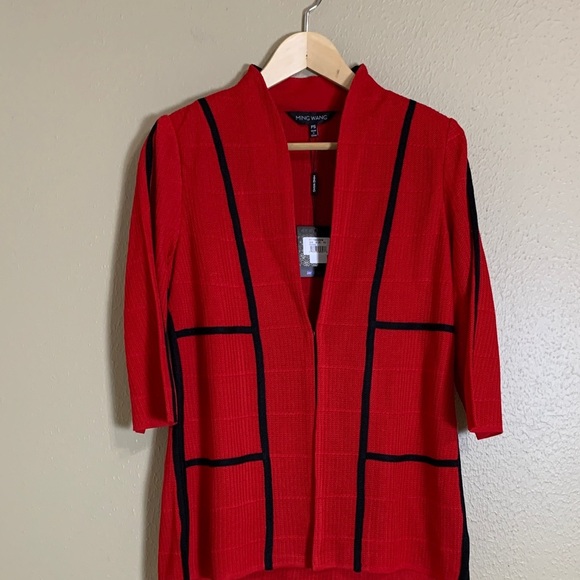 Ming Wang Red Cardigan‎ with Black Trim